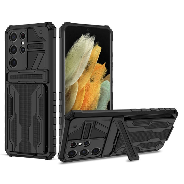 New Dual-Layer Hybrid Protective Credit Card Slot Hard Case With Kickstand Cover For Samsung Galaxy S24 S23 S22 Plus Ultra Series