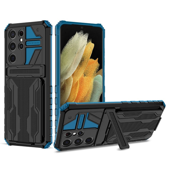 New Dual-Layer Hybrid Protective Credit Card Slot Hard Case With Kickstand Cover For Samsung Galaxy S24 S23 S22 Plus Ultra Series