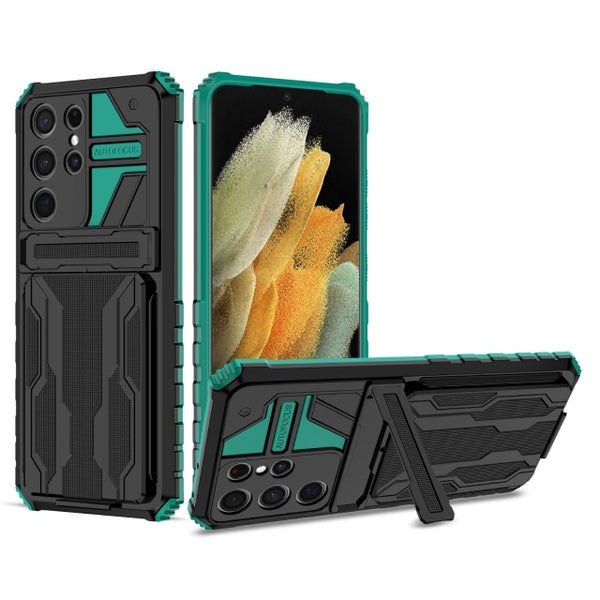 New Dual-Layer Hybrid Protective Credit Card Slot Hard Case With Kickstand Cover For Samsung Galaxy S24 S23 S22 Plus Ultra Series
