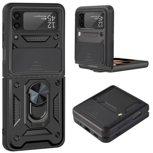 New Slim Compact Magnetic Protective Armor Cover Case With Lens Protection Ring Holder Kickstand For Samsung Galaxy Z Flip 3 4 5G Series