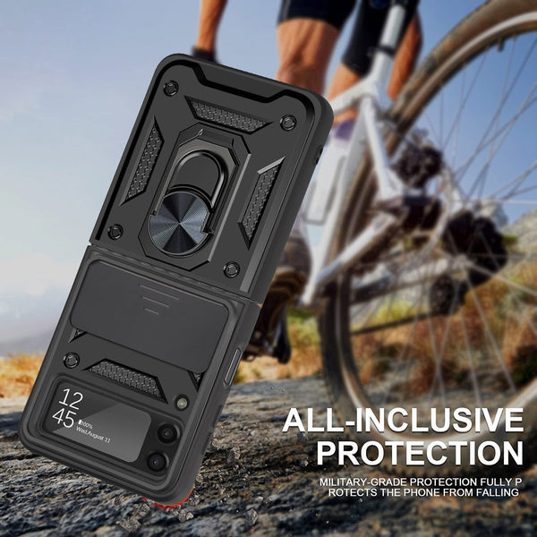 New Slim Compact Magnetic Protective Armor Cover Case With Lens Protection Ring Holder Kickstand For Samsung Galaxy Z Flip 3 4 5G Series