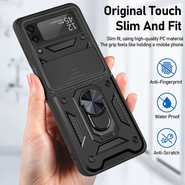 New Slim Compact Magnetic Protective Armor Cover Case With Lens Protection Ring Holder Kickstand For Samsung Galaxy Z Flip 3 4 5G Series