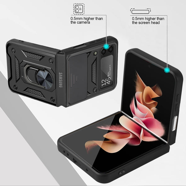 New Slim Compact Magnetic Protective Armor Cover Case With Lens Protection Ring Holder Kickstand For Samsung Galaxy Z Flip 3 4 5G Series