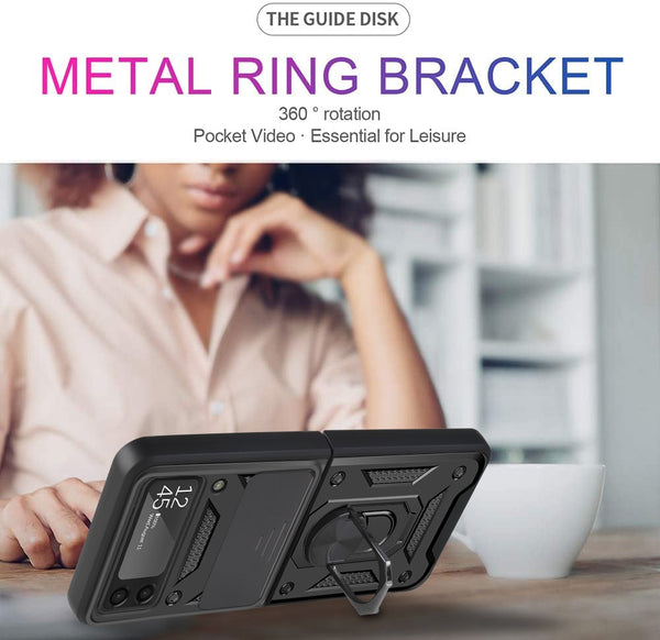 New Slim Compact Magnetic Protective Armor Cover Case With Lens Protection Ring Holder Kickstand For Samsung Galaxy Z Flip 3 4 5G Series
