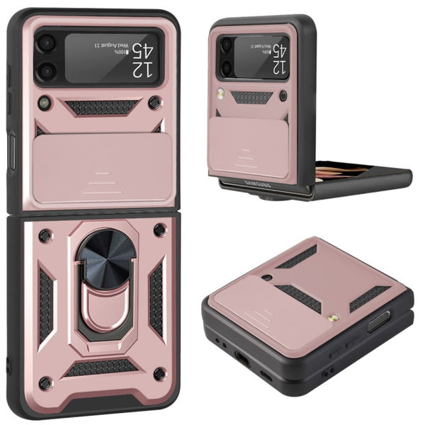 New Slim Compact Magnetic Protective Armor Cover Case With Lens Protection Ring Holder Kickstand For Samsung Galaxy Z Flip 3 4 5G Series