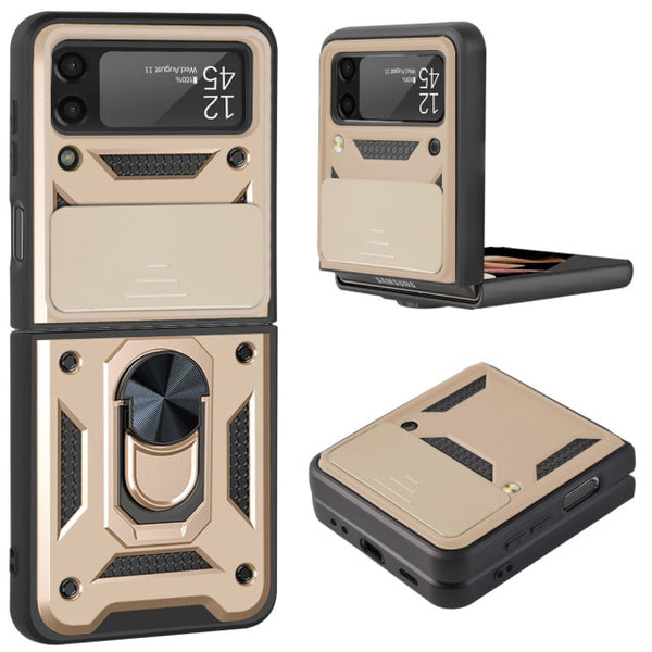 New Slim Compact Magnetic Protective Armor Cover Case With Lens Protection Ring Holder Kickstand For Samsung Galaxy Z Flip 3 4 5G Series