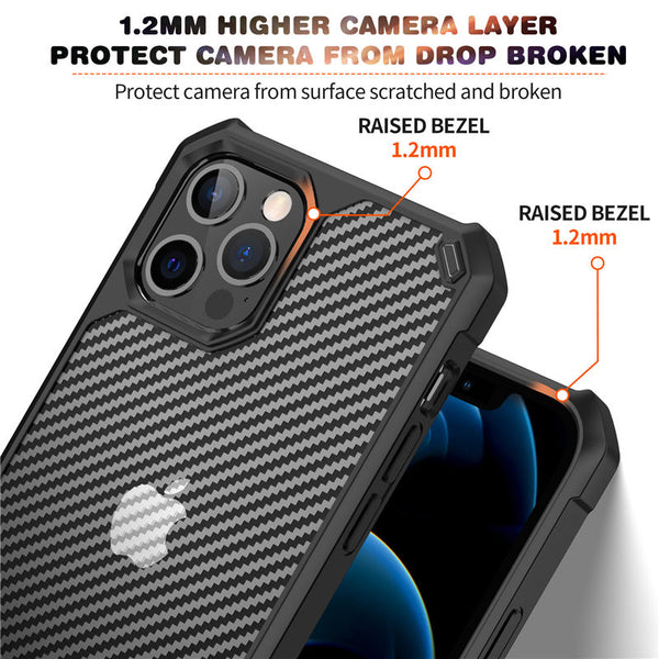 New Transparent Carbon Fiber Textured Case Cover For iPhone XS 11 12 13 Pro Max Series