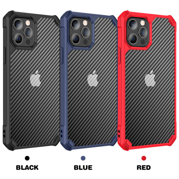 New Transparent Carbon Fiber Textured Case Cover For iPhone XS 11 12 13 Pro Max Series