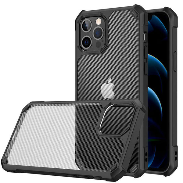 New Transparent Carbon Fiber Textured Case Cover For iPhone XS 11 12 13 Pro Max Series