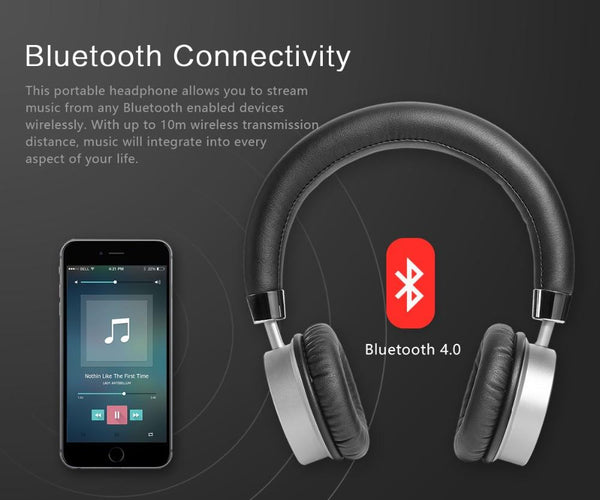 New Cushion-Fitted Wireless Bluetooth Remix Stereo Headphone for iPhones Androids Windows