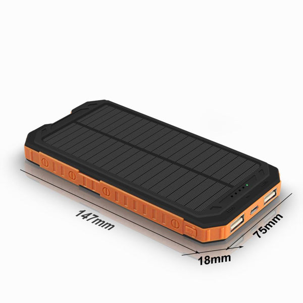 New Travel Solar Power Bank 12000mAh with Dual USB Ports, LED Camp Light and Outdoor Compass