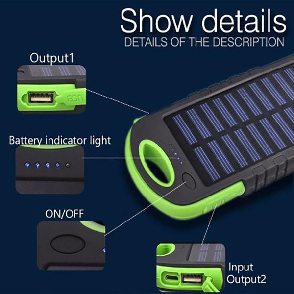 New Solar Power Bank with LED  + Emergency Camping Flashlight Light Torch Lamp