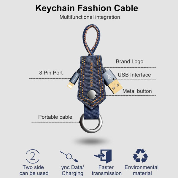 New Denim Keychain  Micro Data USB Cable with Fast Charging for Samsung Huawei HTC Android.