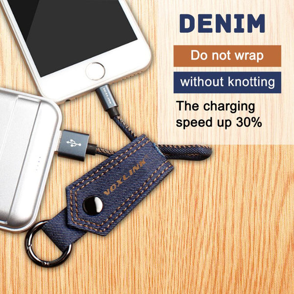 New Denim Keychain  Micro Data USB Cable with Fast Charging for Samsung Huawei HTC Android.