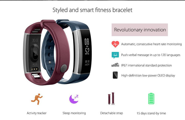 New Smart Wristband Pedometer Heart Rate Monitor Fitness Bracelet with IP67 Waterproof.