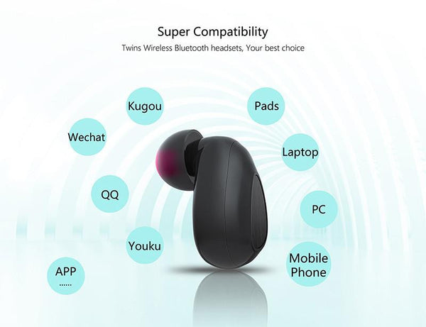 New True Invisible Cordless Twin Bluetooth Earbuds Headphones w/ Handsfree Microphone.