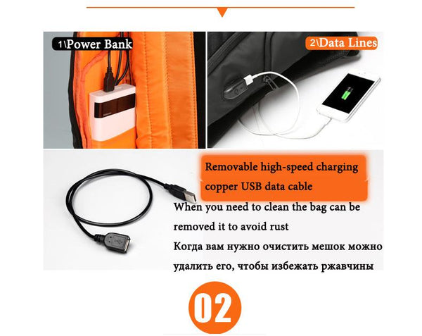 New Adventurer's External USB Charge Anti-Theft 15.6 Inch Laptop Notebook Computer Backpack Bag