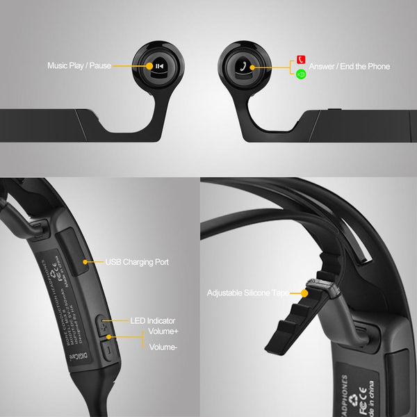 New Bone Conduction Headphone Bluetooth 4.1 Earphone Outdoor Sports Headsets Sweatproof Hands-free with Mic