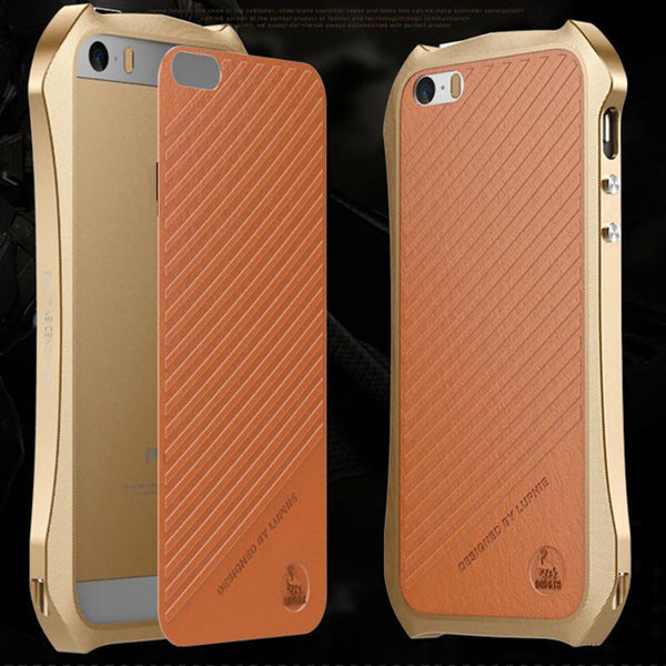 New Aluminum Metal Frame Leather Back Luxury Case for iPhone 5 / 5S / SE / 6 / 6S / 6 Plus / 6S Plus