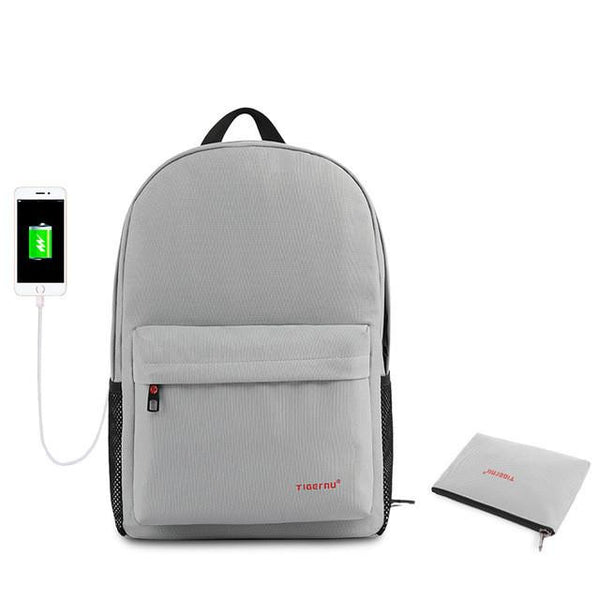 Simplistic Men's School 14 Inch Laptop Preppy Backpack with USB Charging