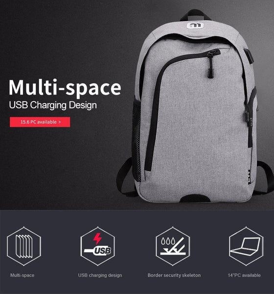 Business Casual Men's 14 Inch Laptop Backpacks for Leisure Travel Daypacking with Battery Slot for USB Charging