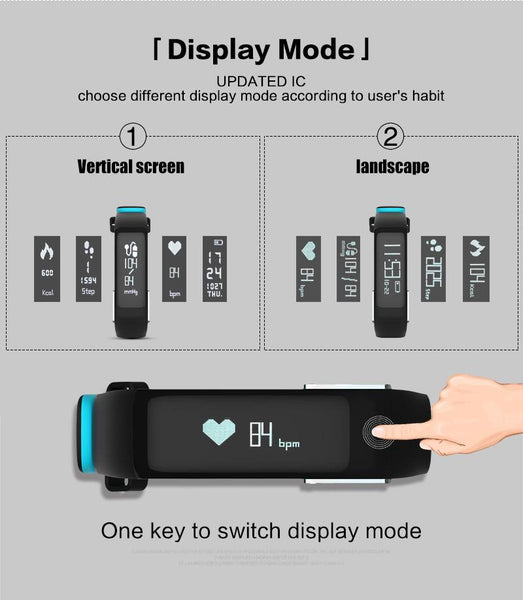 New Smartband Bluetooth Fitness Bracelet with Blood Pressure Heart Rate Monitor for Android IOS Phone.