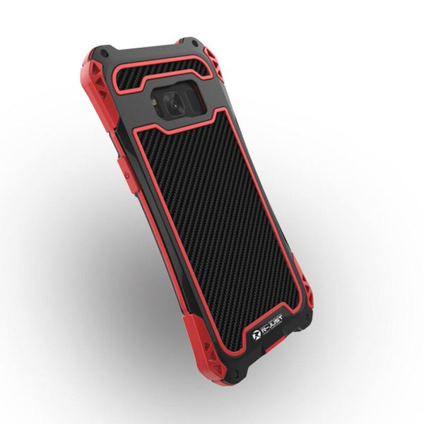 New Carbon Fiber Suited Armor Aluminum Case Outdoor Anti-Shock Cover for Samsung Galaxy S21 FE.