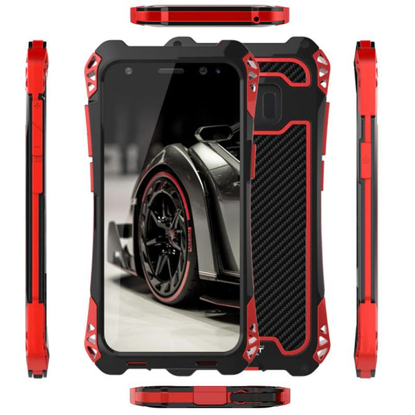 New Carbon Fiber Suited Armor Aluminum Case Outdoor Anti-Shock Cover for Samsung Galaxy S21 FE.