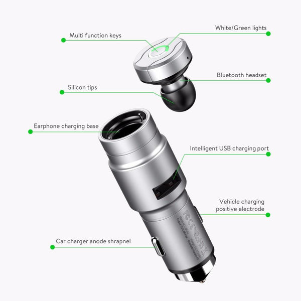 New Portable Wireless Bluetooth Speakerphone Earphone with Car Charger 2 in 1 Headset