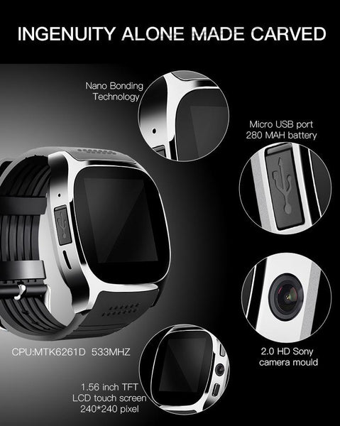 New Bluetooth Smart Watch with Camera Music Player Facebook Whatsapp Sync SMS Support SIM TF Card for Android