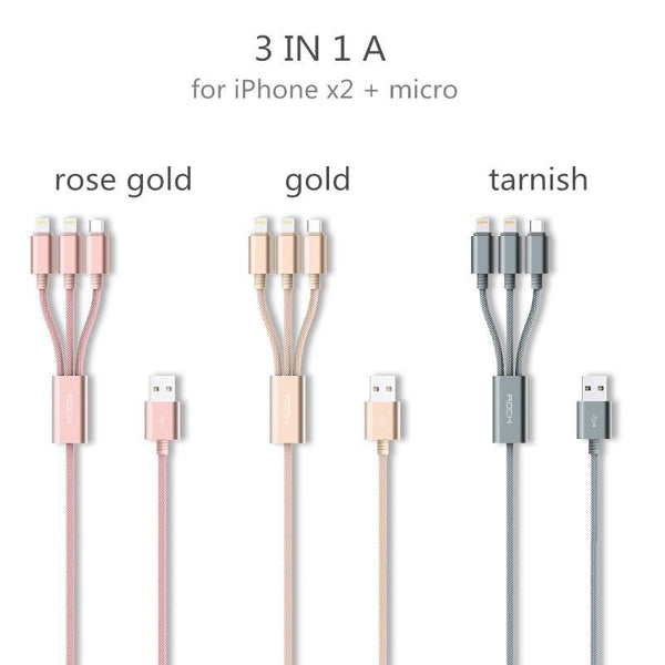 New Micro USB 3 IN 1 Deluxe USB Cable for iPhone 6 7 Android with Mobile Phone Data Sync at 1.2M Length.