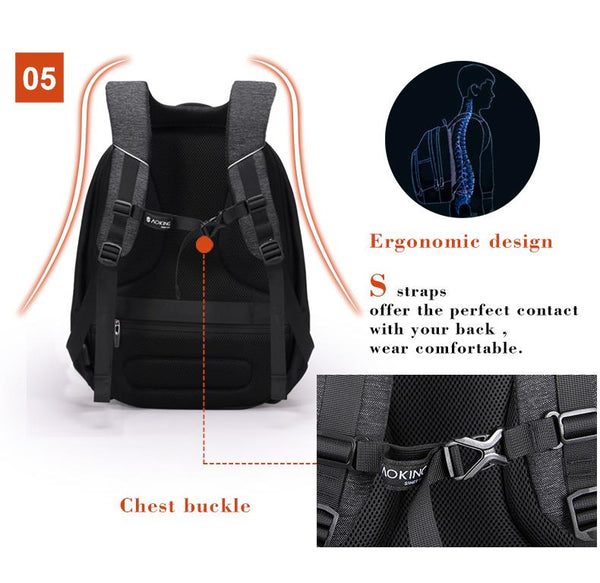 New Anti-Theft Water-Resistant Large Capacity Backpack with Reflective Tap & Battery Slot for USB Charging