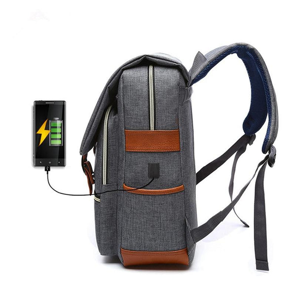 New Preppy Water-Repellent External USB Charging Sport Backpack Laptop Bag for Outdoor Travel School