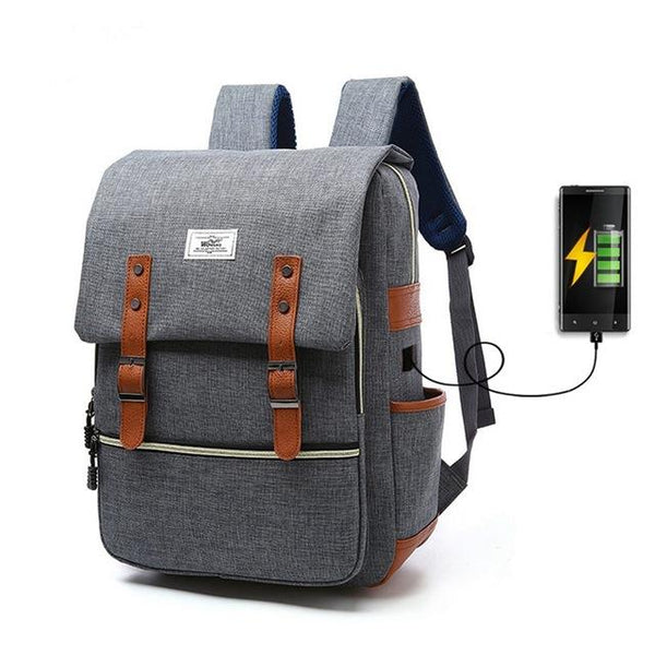 New Preppy Water-Repellent External USB Charging Sport Backpack Laptop Bag for Outdoor Travel School