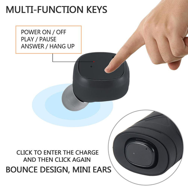 True Wireless Earbuds Mini Stereo Headset with Mic Handsfree Bluetooth 4.2 Earphone Charger Box for iPhone and Andoid
