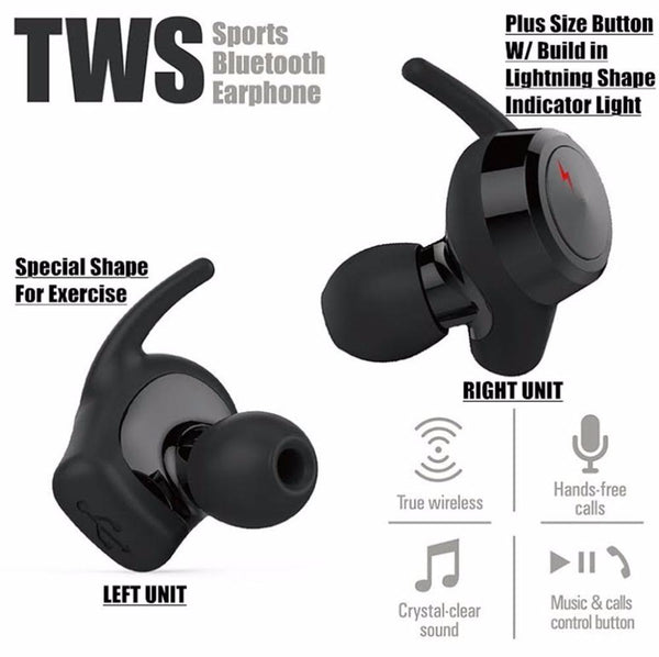 New True Wireless Bluetooth 4.2 Earbuds Sport Headset In-Ear Noise Cancelling Earphone with Surround Sound