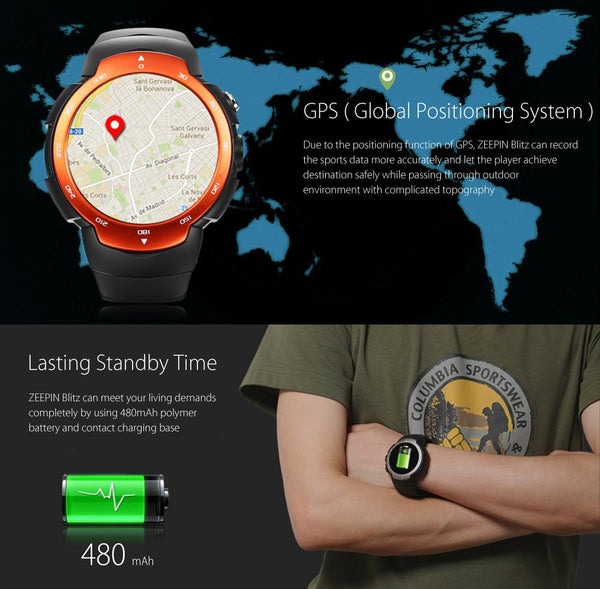 New Intelligent Sports Smart Watch Phone 3G Android 5.1 Camera Waterproof with Email GPS Heart Rate Monitor