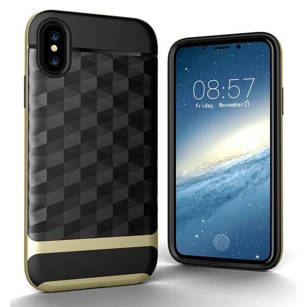 New Slim Dual Layer Protective Textured Geometric Case Cover with Corner Cushion Design for iPhone X