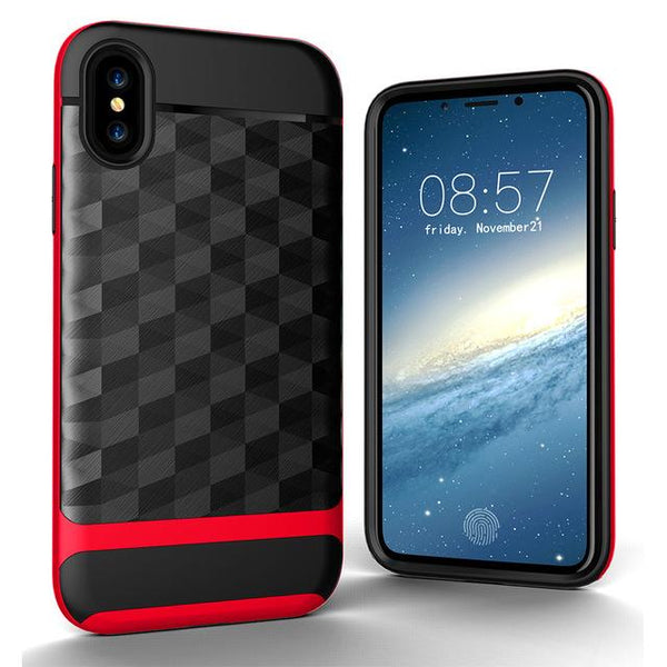 New Slim Dual Layer Protective Textured Geometric Case Cover with Corner Cushion Design for iPhone X