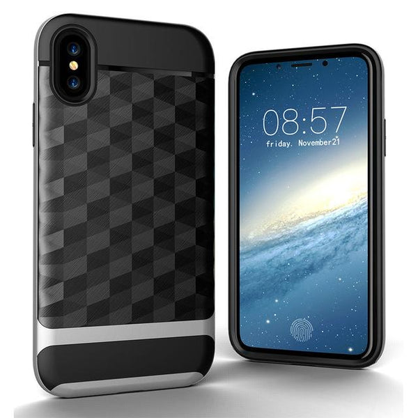 New Slim Dual Layer Protective Textured Geometric Case Cover with Corner Cushion Design for iPhone X