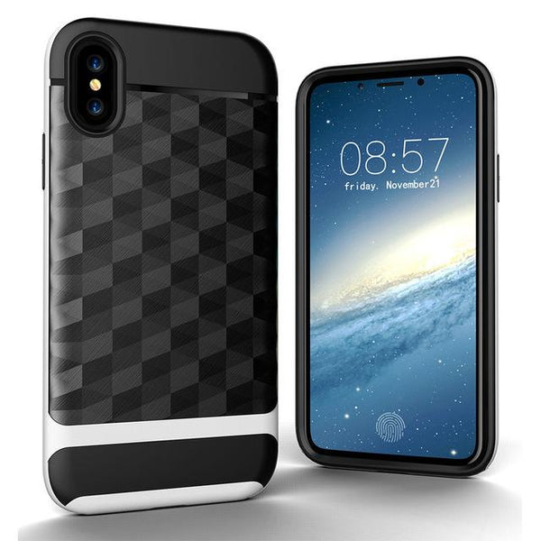 New Slim Dual Layer Protective Textured Geometric Case Cover with Corner Cushion Design for iPhone X