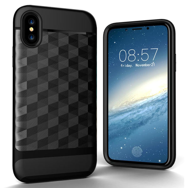 New Slim Dual Layer Protective Textured Geometric Case Cover with Corner Cushion Design for iPhone X
