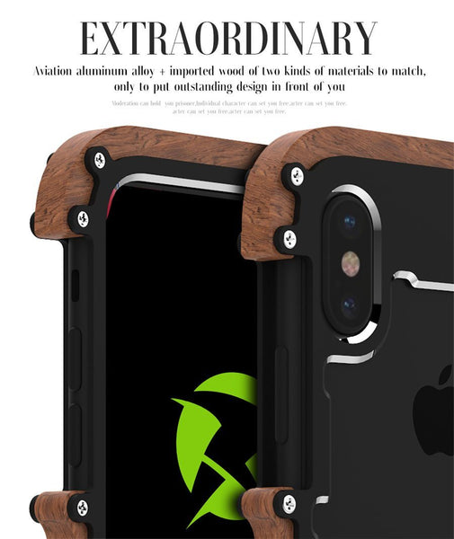 New Hybrid Natural Wood Aluminum Metal Frame Phone Case for iPhone 16 15 14 13 Pro Max Series