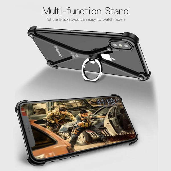 New X-Shaped Aluminum Metal Shockproof Bumper Mobile Phone Case Frame with Ring Holder for Apple iPhone 14 13 Series