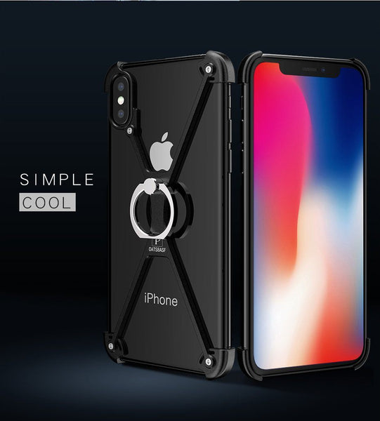 New X-Shaped Aluminum Metal Shockproof Bumper Mobile Phone Case Frame with Ring Holder for Apple iPhone 14 13 Series