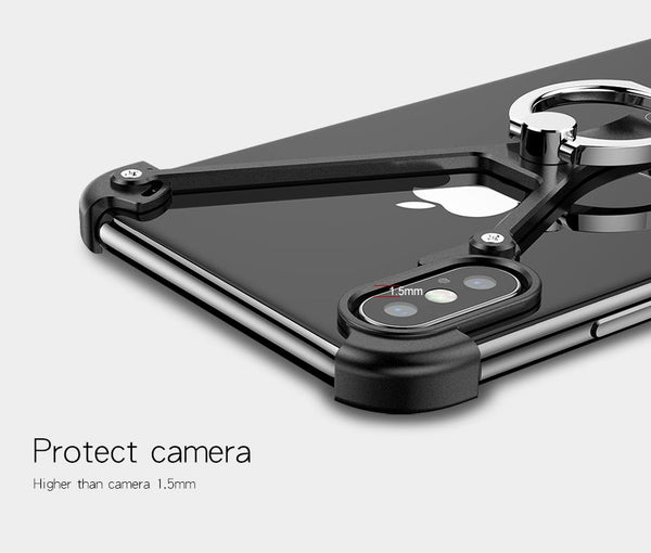 New X-Shaped Aluminum Metal Shockproof Bumper Mobile Phone Case Frame with Ring Holder for Apple iPhone 14 13 Series