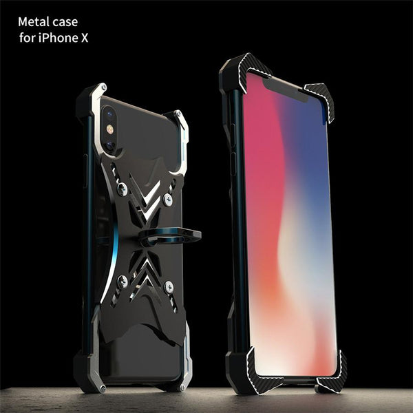 New Luxury Case Frame Aluminum Back Cover Phone Case with Ring Holder for Apple iPhone 11 Pro Max XR XS X 8 Series
