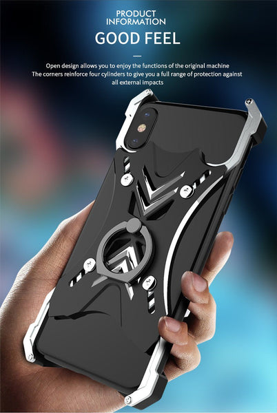 New Luxury Case Frame Aluminum Back Cover Phone Case with Ring Holder for Apple iPhone 11 Pro Max XR XS X 8 Series