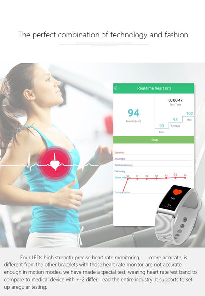 New IP68 Waterproof Smart Fitness Bracelet Pedometer Blood Pressure Smart Wristband Android iOS Activity Tracker
