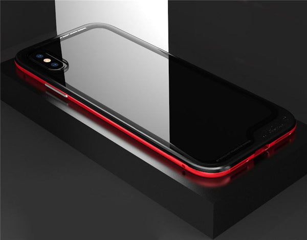 New Luxury Ultra Slim and Light Metallic Bumper with Transparent Back Cover Fitted Case for iPhone X